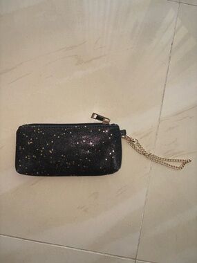 Aldo Black Glitter Star Wristlet Pouch - Gold Chain